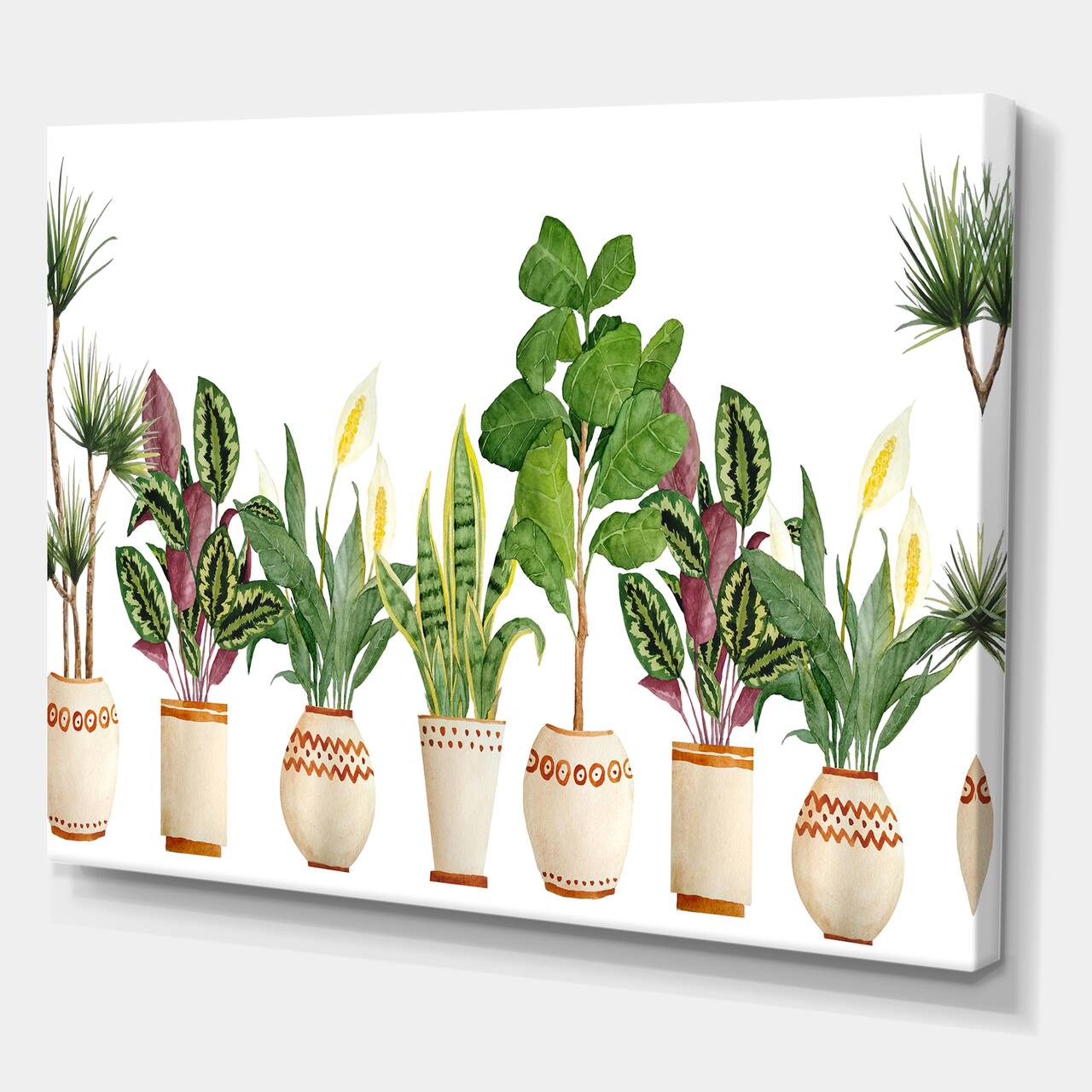 Designart - Trio of Houseplants Sanseviera Snake Plant - Farmhouse Canvas Wall Art Print